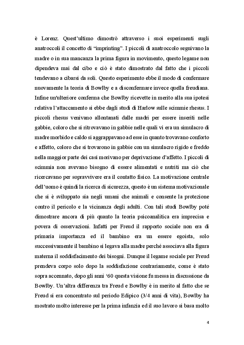 Anteprima della tesi: Bowlby: il legame di attaccamento e la carenza di cure affettive, Pagina 3