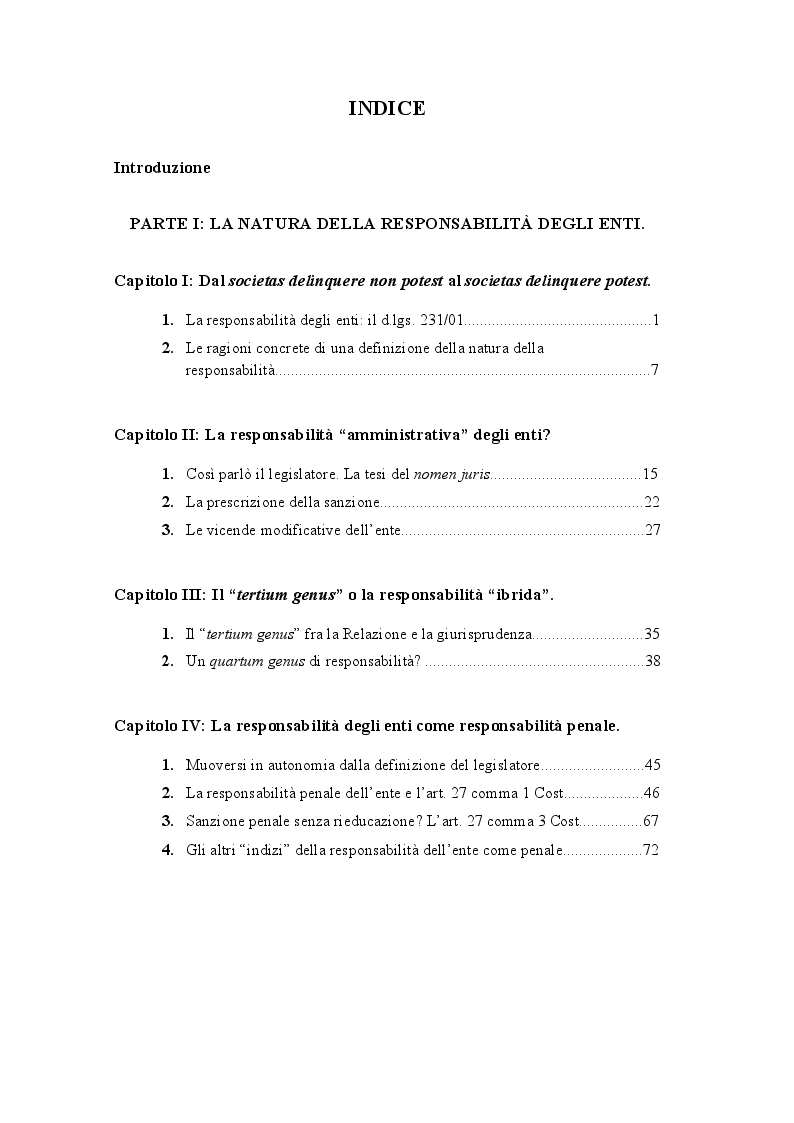 Indice della tesi: Responsabilità da reato degli enti: quale natura e quali implicazioni?, Pagina 1