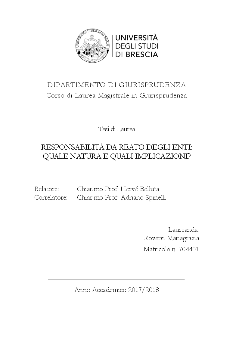 Anteprima della tesi: Responsabilità da reato degli enti: quale natura e quali implicazioni?, Pagina 1