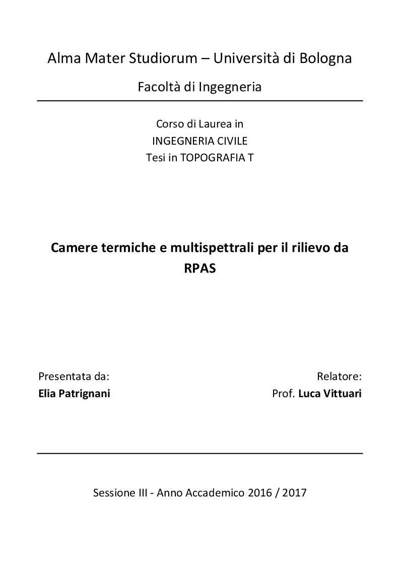 Anteprima della tesi: Camere termiche e multispettrali per il rilievo da RPAS, Pagina 1