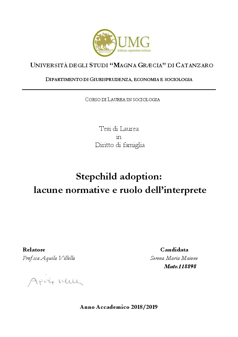 Anteprima della tesi: Stepchild adoption: lacune normative e ruolo dell'interprete, Pagina 1