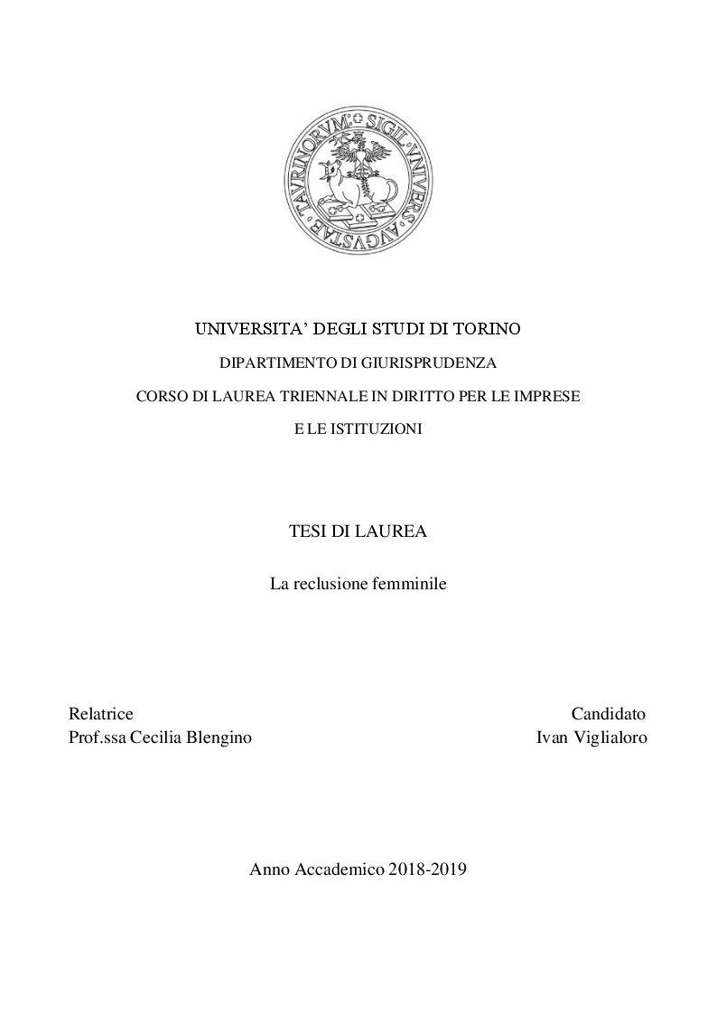 Anteprima della tesi: La reclusione femminile, Pagina 1
