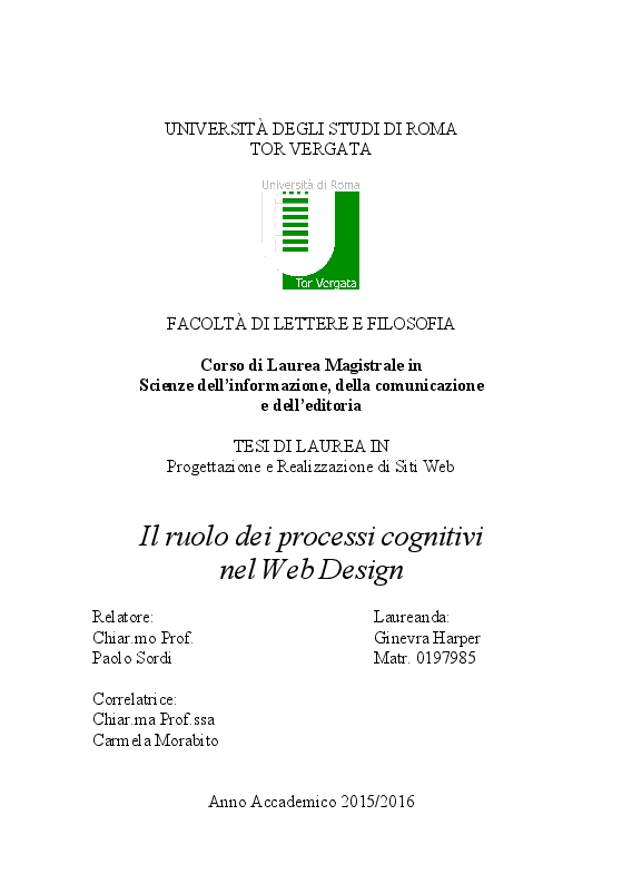 Anteprima della tesi: Il ruolo dei processi cognitivi nel Web Design, Pagina 1