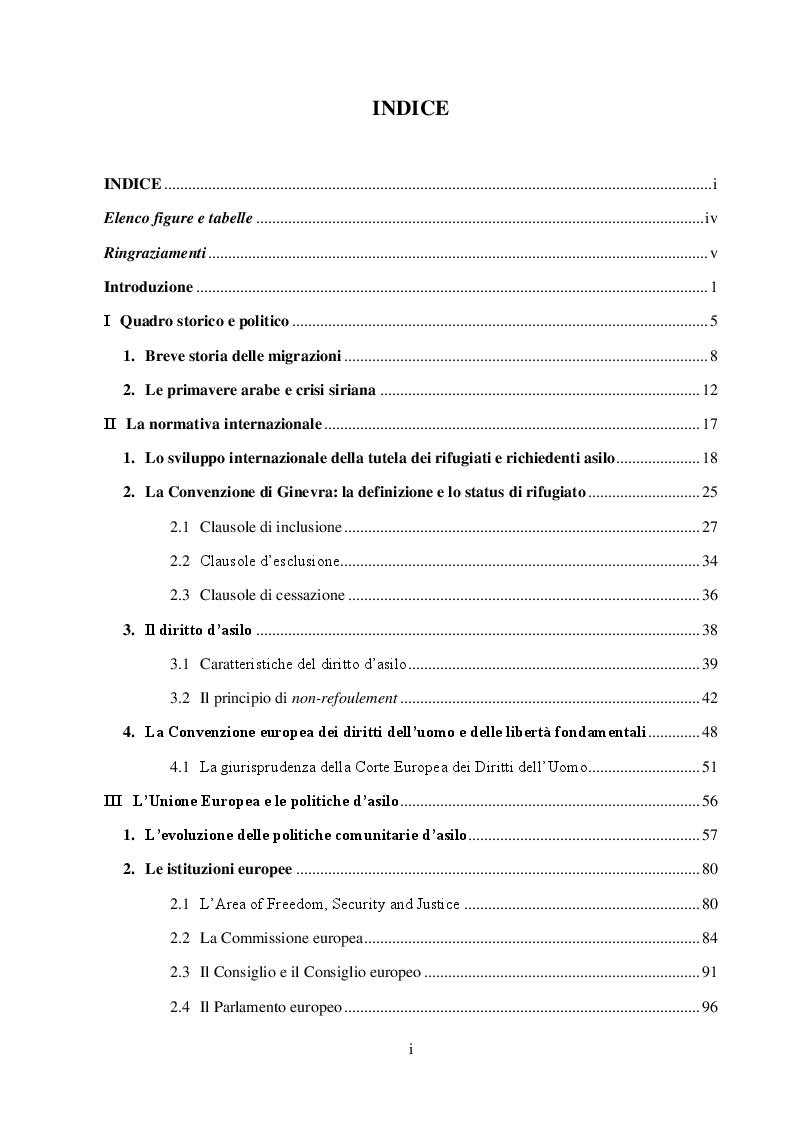 Indice della tesi: Le Politiche d'asilo fra Unione Europea e Italia, Pagina 1