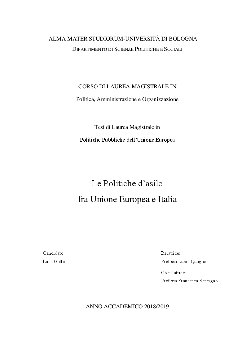 Anteprima della tesi: Le Politiche d'asilo fra Unione Europea e Italia, Pagina 1