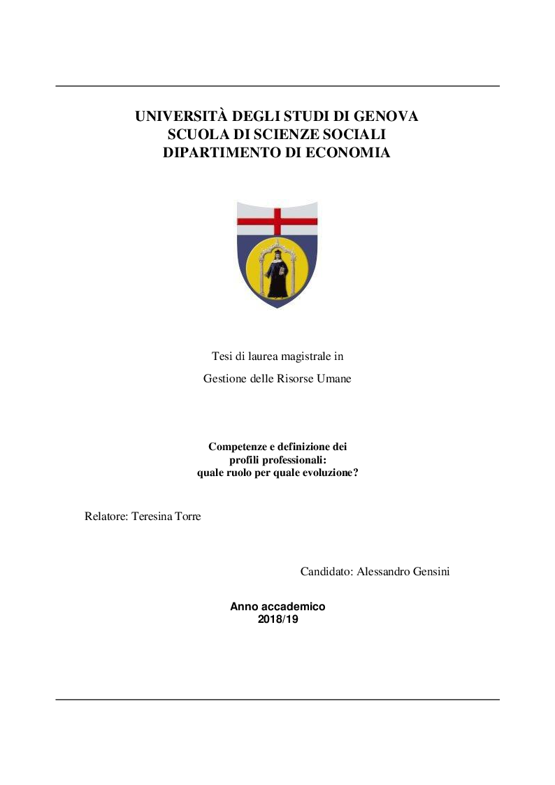 Anteprima della tesi: Competenze e definizione dei profili professionali: quale ruolo per quale evoluzione?, Pagina 1