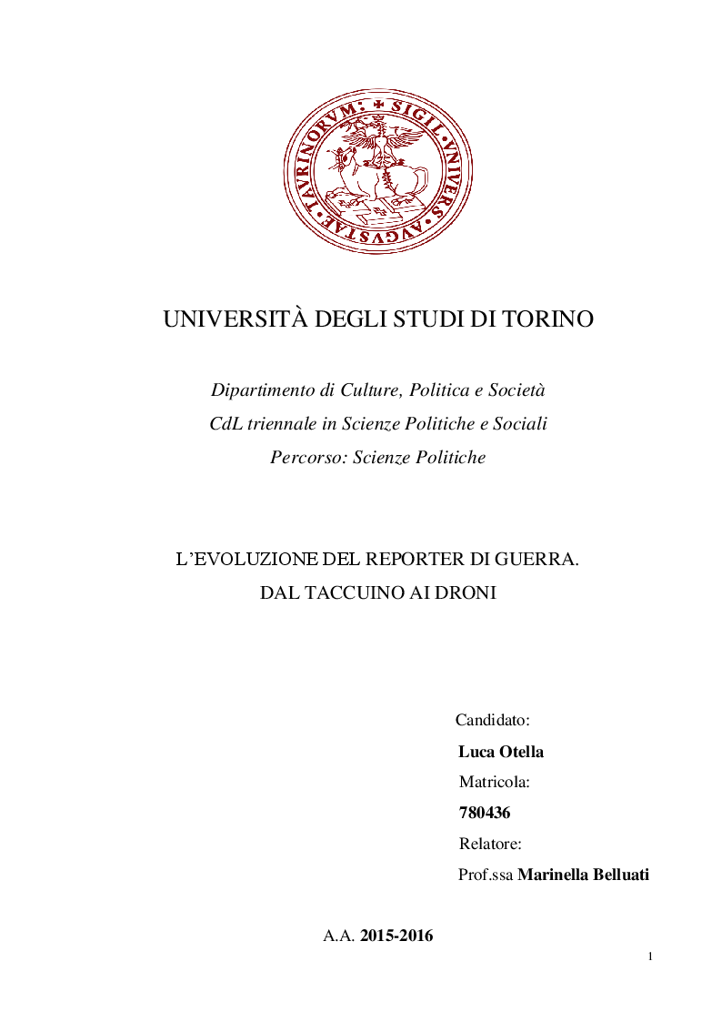 Anteprima della tesi: L'evoluzione del Reporter di guerra. Dal taccuino ai droni, Pagina 1