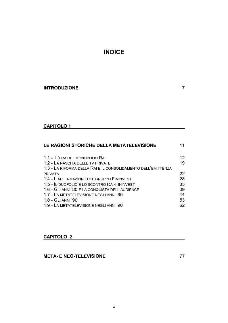 Indice della tesi: La metatelevisione - La tv parla della tv, Pagina 1