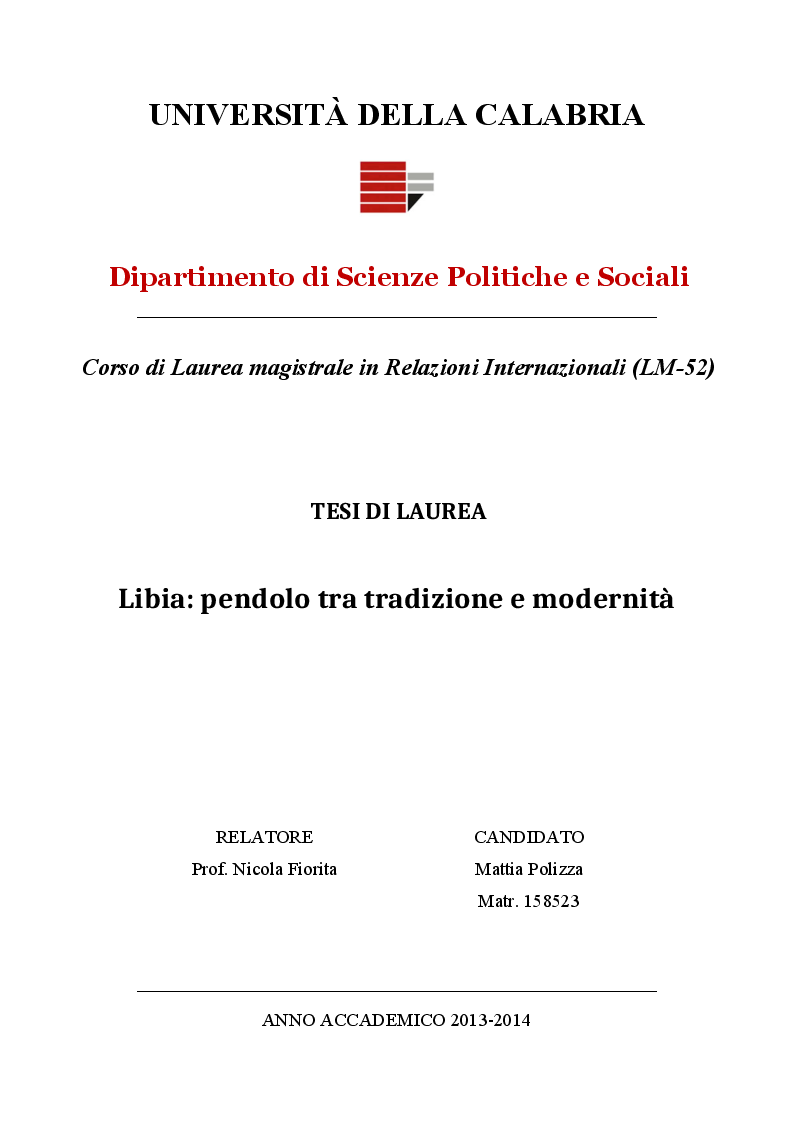 Anteprima della tesi: Libia: pendolo tra tradizione e modernità, Pagina 1