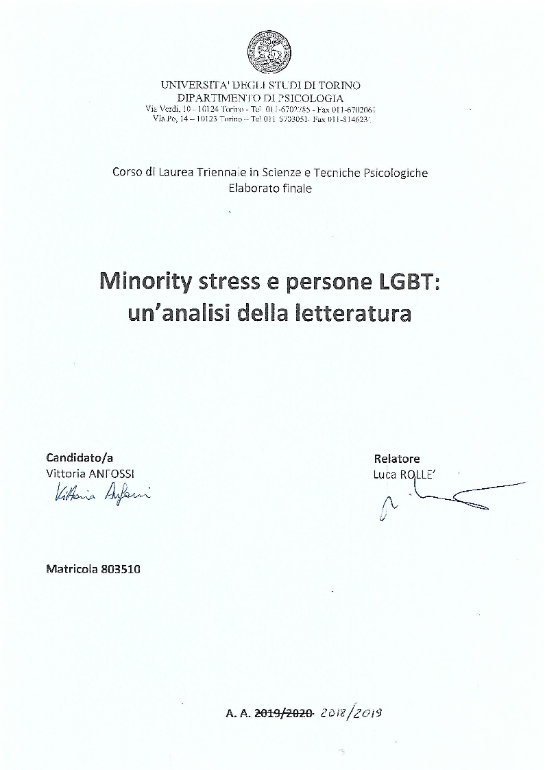 Anteprima della tesi: Minority Stress e persone LGBT: un'analisi della letteratura, Pagina 1