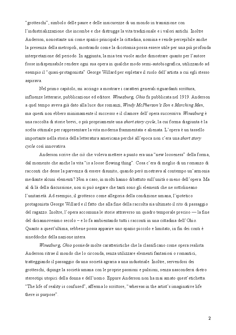 Anteprima della tesi: Sherwood Anderson: uno Storyteller moderno in ''Winesburg, Ohio'', Pagina 3