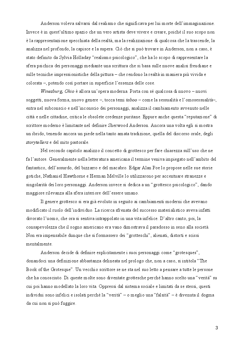 Anteprima della tesi: Sherwood Anderson: uno Storyteller moderno in ''Winesburg, Ohio'', Pagina 4