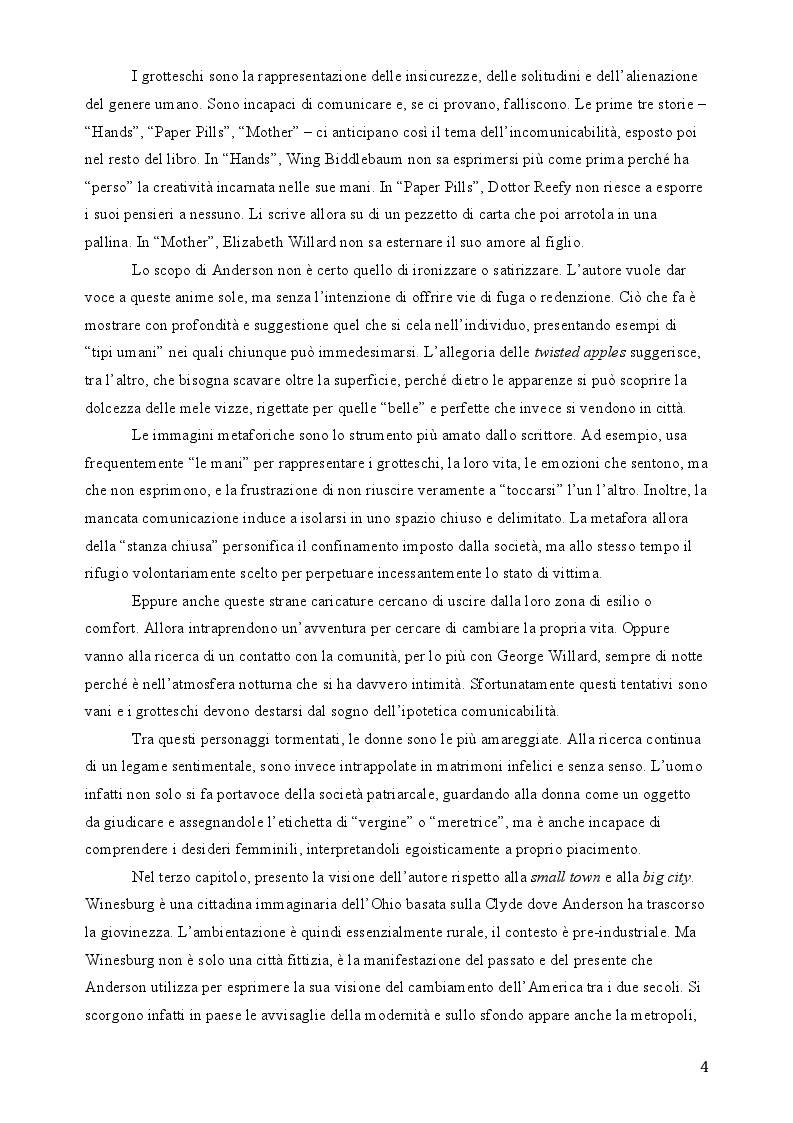 Anteprima della tesi: Sherwood Anderson: uno Storyteller moderno in ''Winesburg, Ohio'', Pagina 5