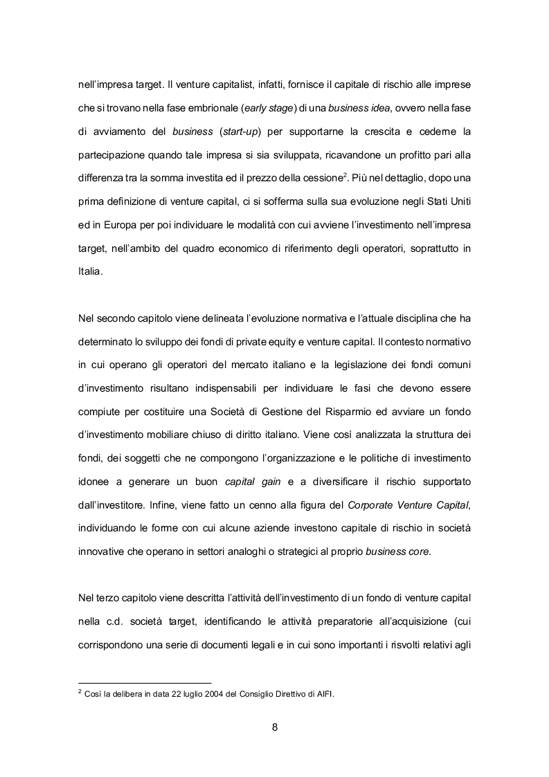 Anteprima della tesi: Profili giuridici del Venture Capital - Terms and Conditions di un contratto di investimento, Pagina 5
