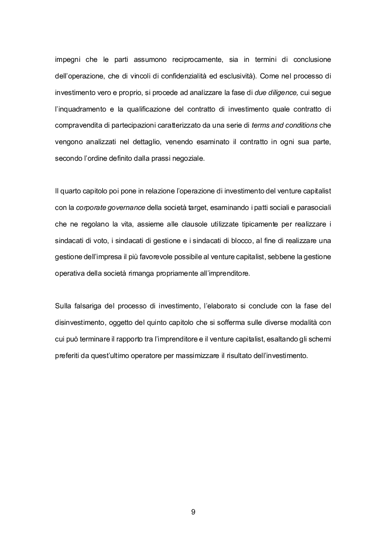 Anteprima della tesi: Profili giuridici del Venture Capital - Terms and Conditions di un contratto di investimento, Pagina 6