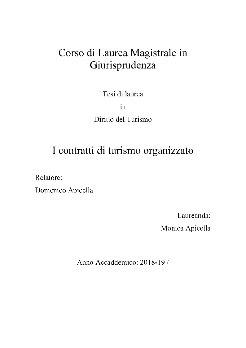 Anteprima della tesi: I contratti di turismo organizzato, Pagina 1