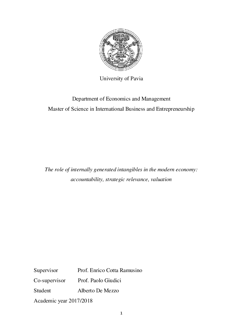Anteprima della tesi: The importance of intangibles in the modern economy: accounting, strategic relevance, valuation, Pagina 1