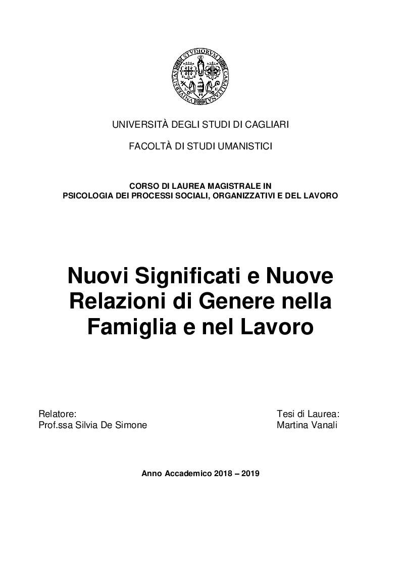 Anteprima della tesi: Nuovi Significati e Nuove Relazioni di Genere nella Famiglia e nel Lavoro, Pagina 1