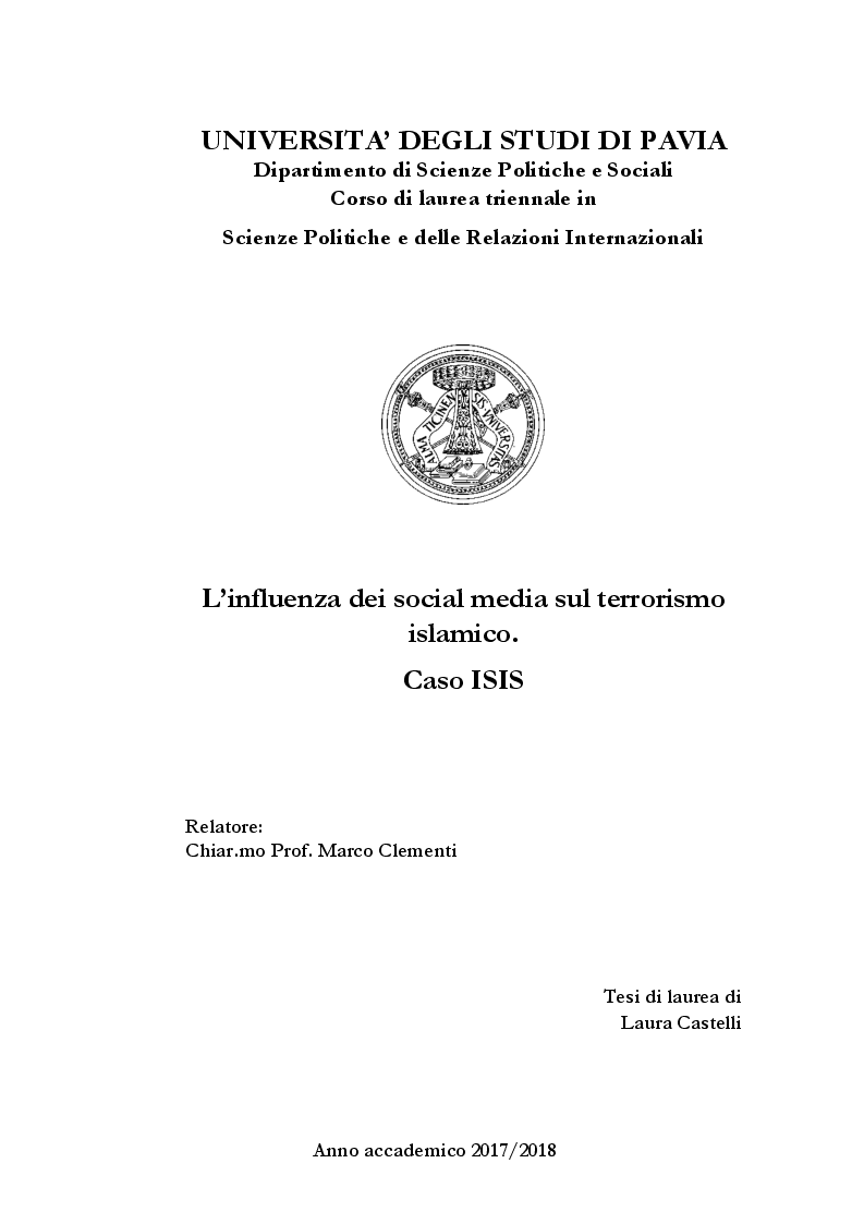 Anteprima della tesi: L'influenza dei social media sul terrorismo islamico. Caso ISIS, Pagina 1