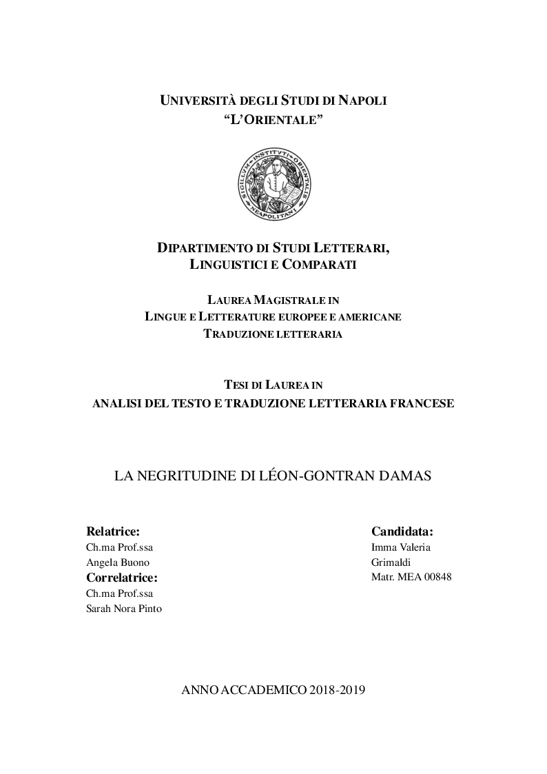 Anteprima della tesi: La Negritudine di Léon-Gontran Damas, Pagina 1