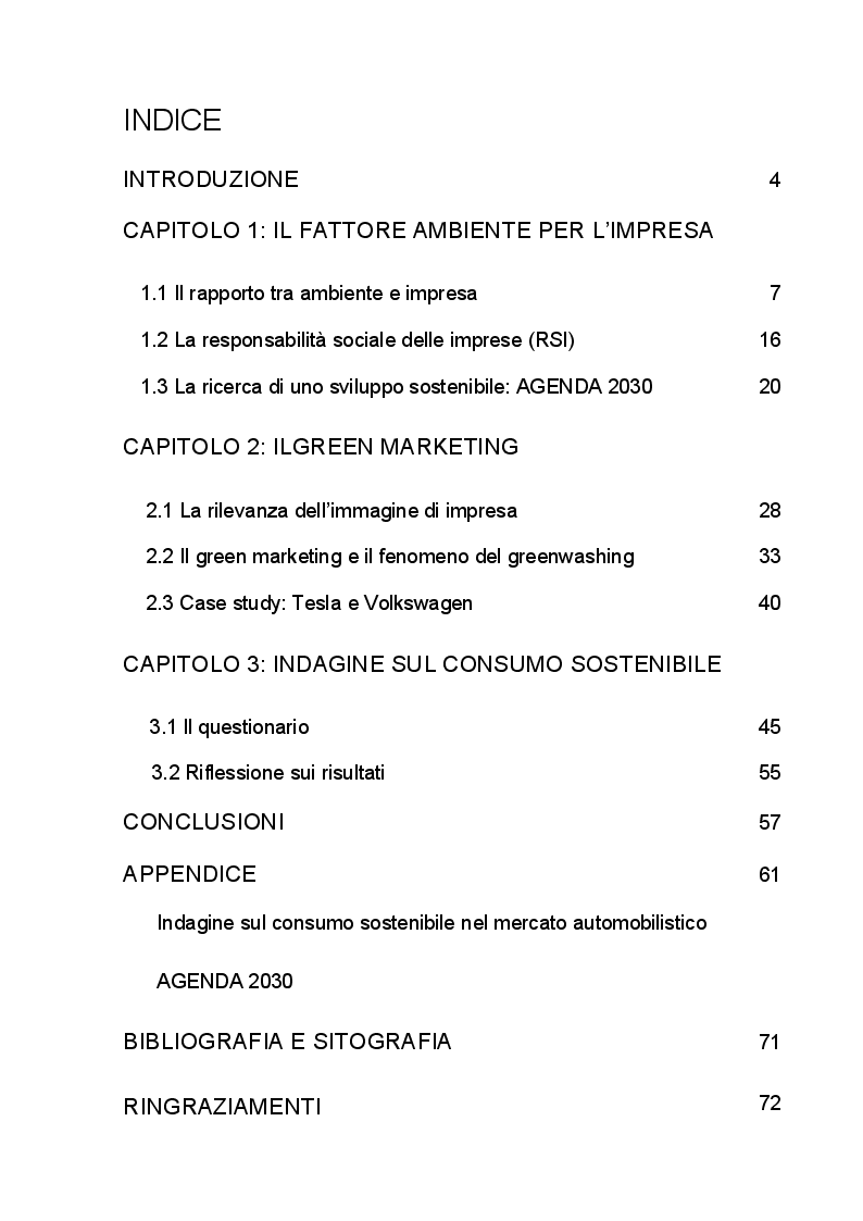 Indice della tesi: La tematica ambientale dal punto di vista dell'immagine di impresa, Pagina 1