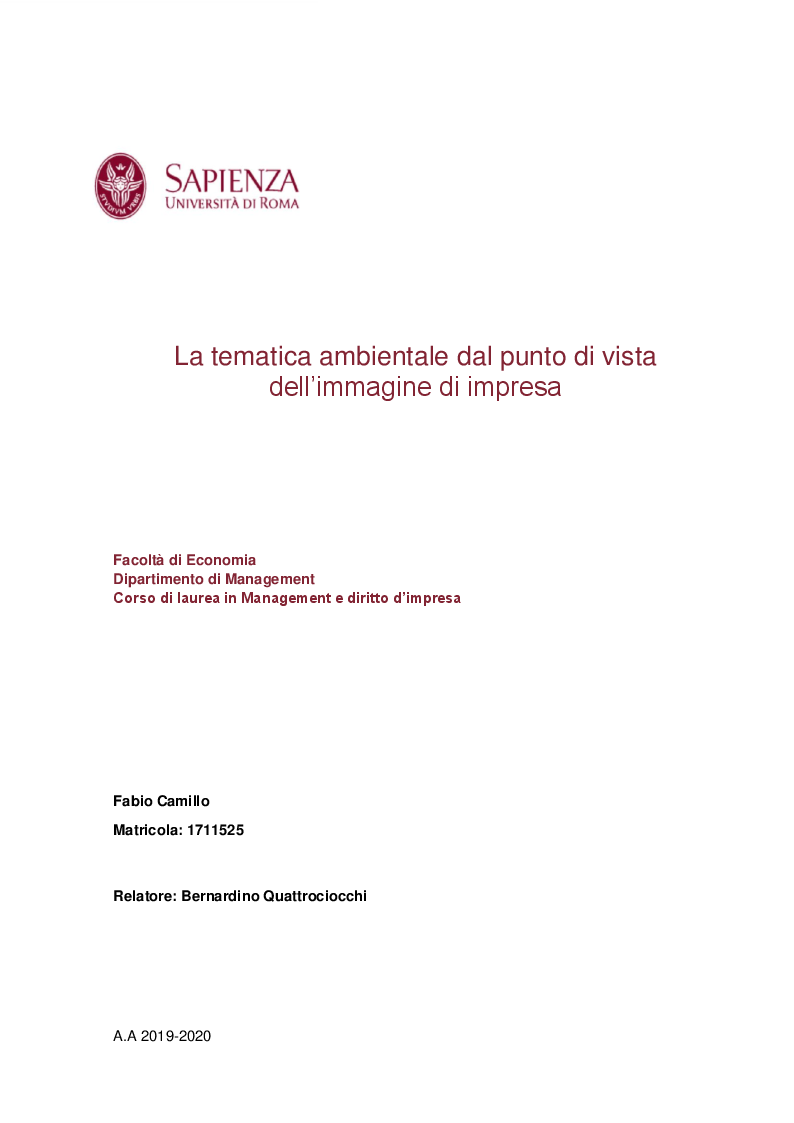 Anteprima della tesi: La tematica ambientale dal punto di vista dell'immagine di impresa, Pagina 1