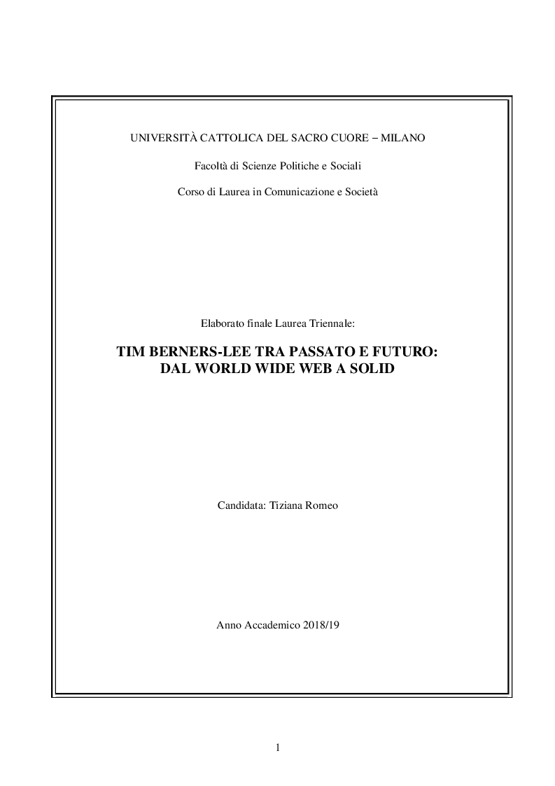 Anteprima della tesi: Tim Berners-Lee tra passato e futuro: dal World Wide Web a Solid, Pagina 1