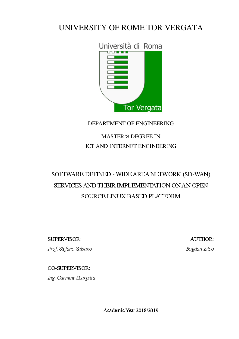 Anteprima della tesi: Software Defined - Wide Area Network (SD-WAN) Services And Their Implementation On An Open Source Linux Based Platform, Pagina 1