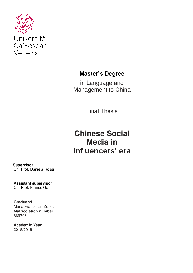 Anteprima della tesi: Chinese Social Media in Influencers’ era, Pagina 1