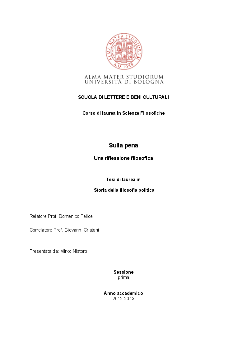 Anteprima della tesi: Sulla pena. Una riflessione filosofica. , Pagina 1