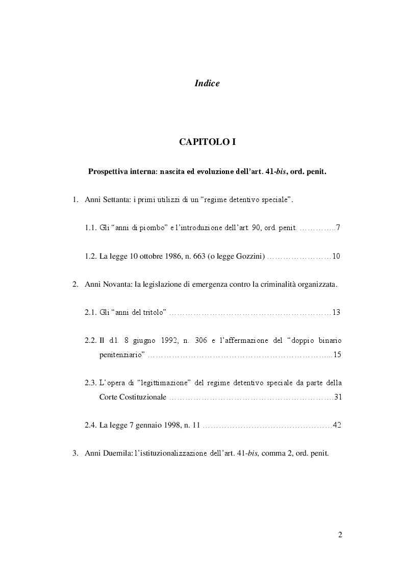 Indice della tesi: La degenerazione del regime detentivo speciale in vendetta di Stato, Pagina 1