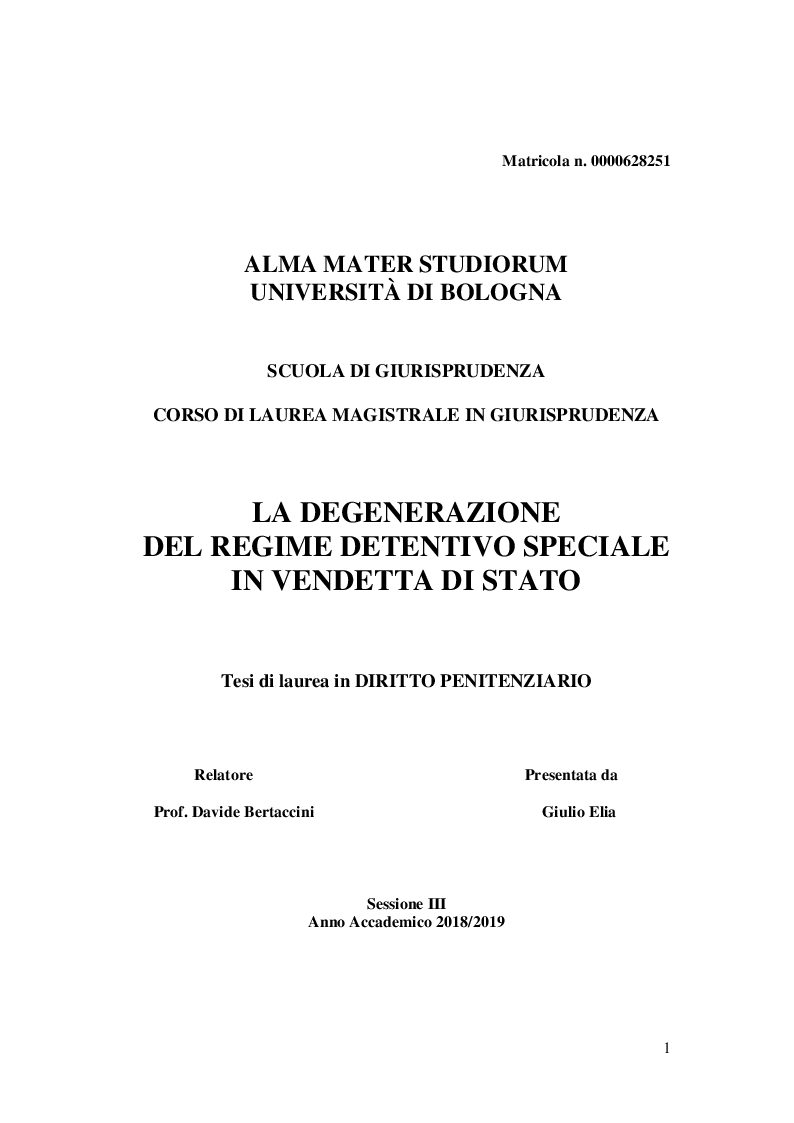 Anteprima della tesi: La degenerazione del regime detentivo speciale in vendetta di Stato, Pagina 1