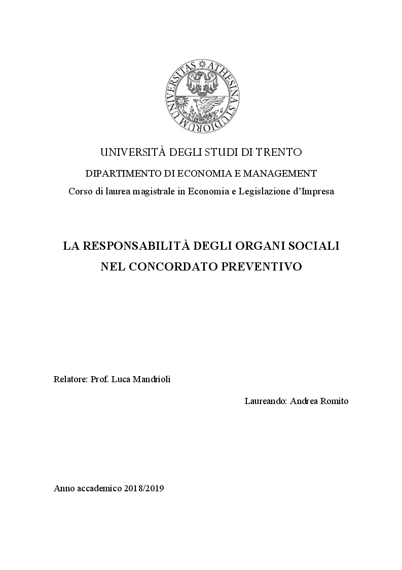 Anteprima della tesi: La responsabilità degli organi sociali nel concordato preventivo, Pagina 1