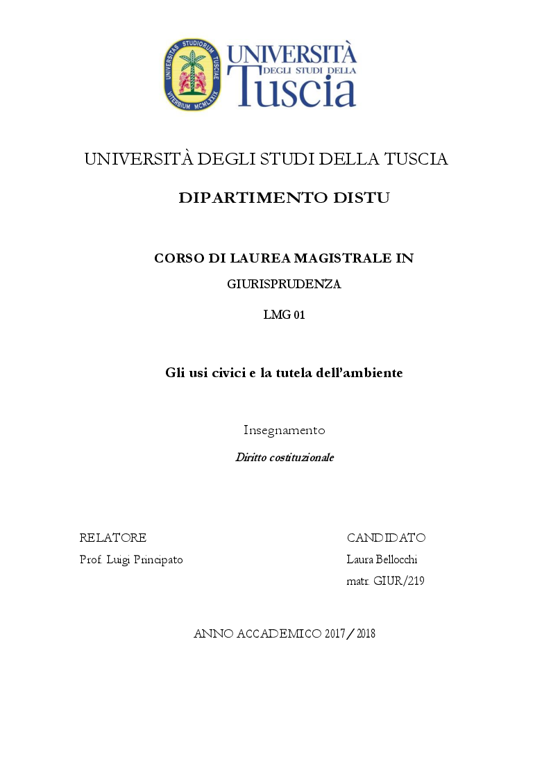 Anteprima della tesi: Gli usi civici e la tutela dell'ambiente, Pagina 1