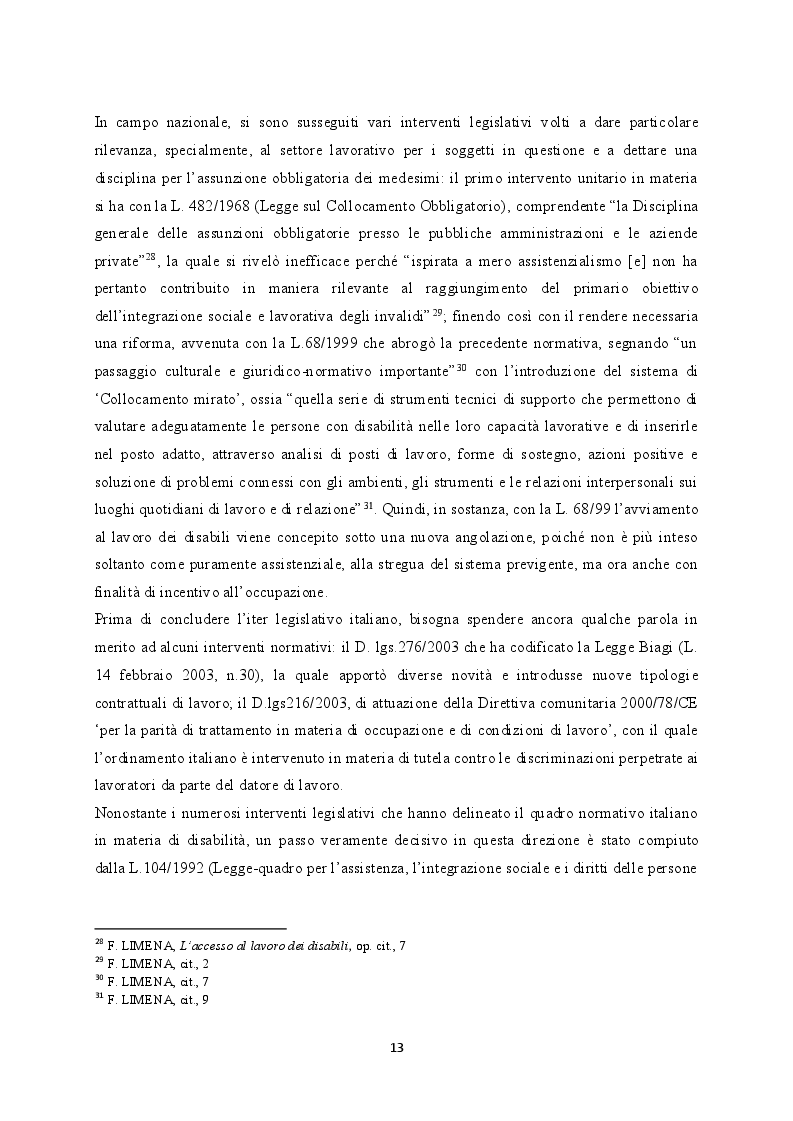 Estratto dalla tesi: Il diritto al lavoro dei disabili