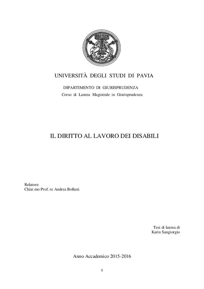Anteprima della tesi: Il diritto al lavoro dei disabili, Pagina 1