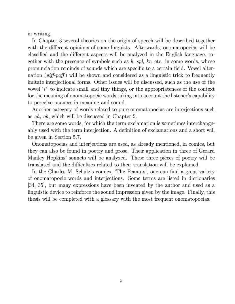 Anteprima della tesi: Onomatopoeias and interjections: An example of their application in poetry and comic strips, Pagina 3