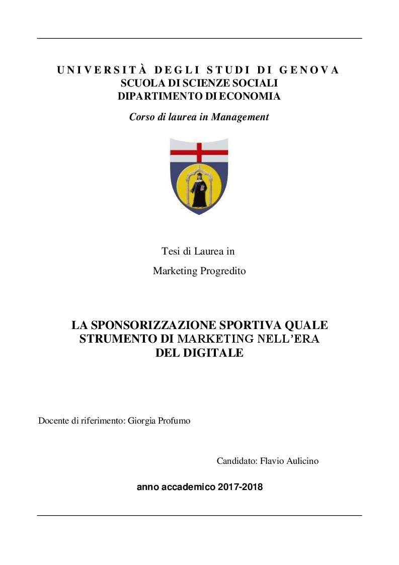 Anteprima della tesi: La sponsorizzazione sportiva quale strumento di marketing nell'era del digitale, Pagina 1