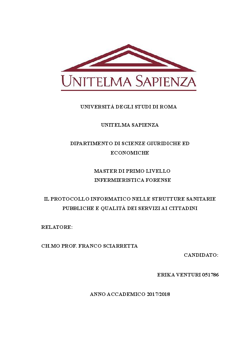 Anteprima della tesi: Il protocollo informatico nelle strutture sanitarie pubbliche e qualità del servizio ai cittadini, Pagina 1