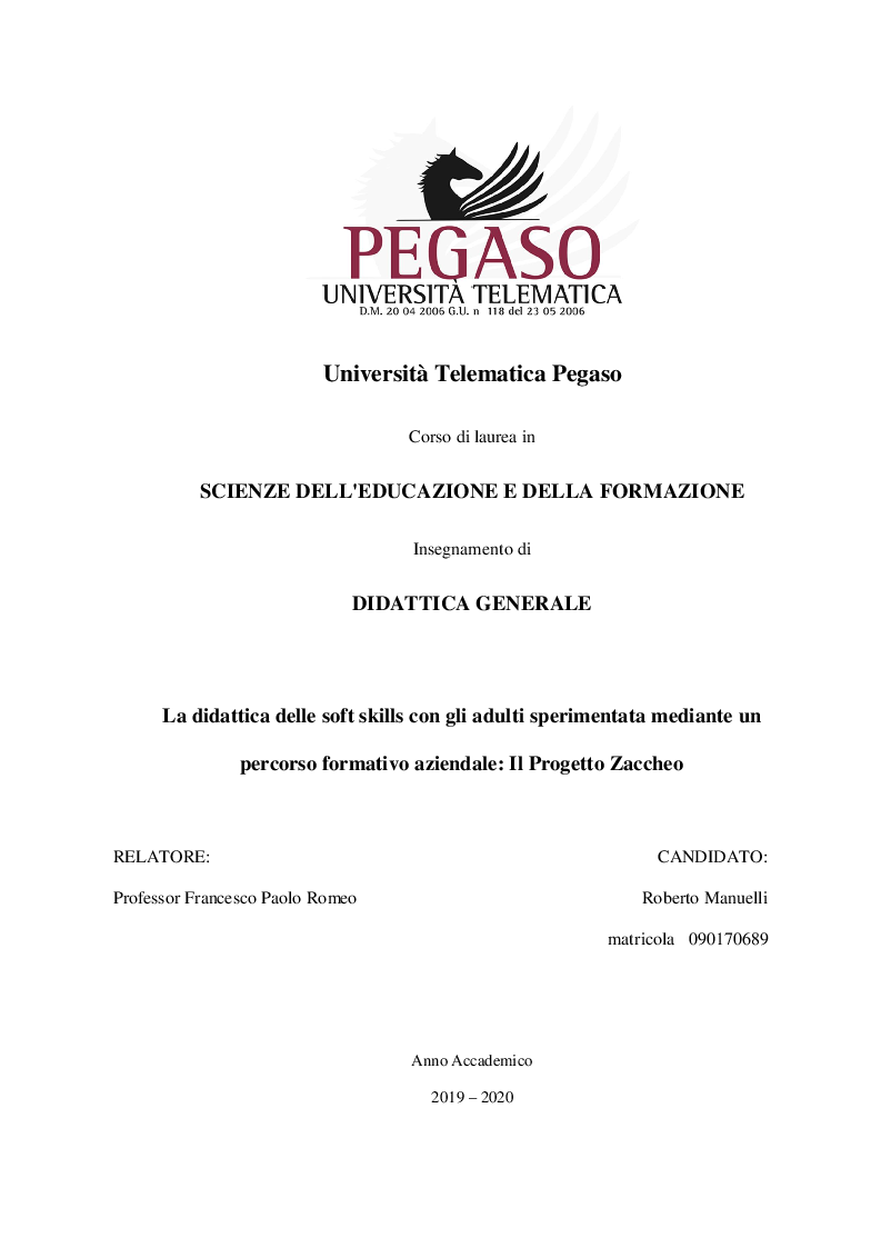 Anteprima della tesi: La didattica delle soft skills con gli adulti sperimentata mediante un percorso formativo aziendale: Il Progetto Zaccheo, Pagina 1