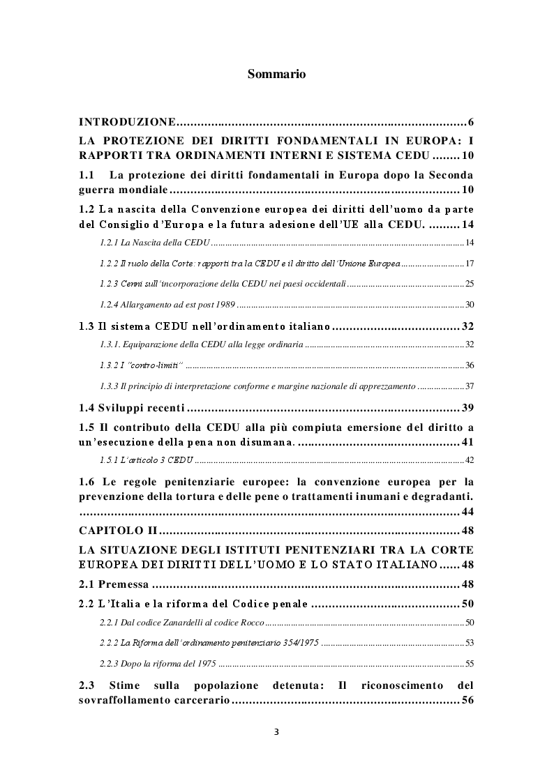 Indice della tesi: I diritti umani tra diritto interno e CEDU: la questione delle carceri e del ''fine pena mai'', Pagina 1