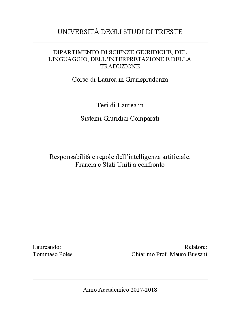 Anteprima della tesi: Responsabilità e Regole dell'Intelligenza Artificiale. Francia e Stati Uniti a Confronto, Pagina 1