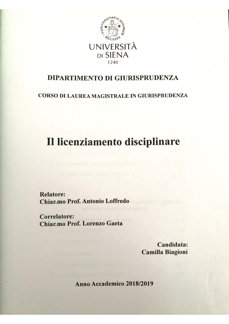 Anteprima della tesi: Il licenziamento disciplinare, Pagina 1