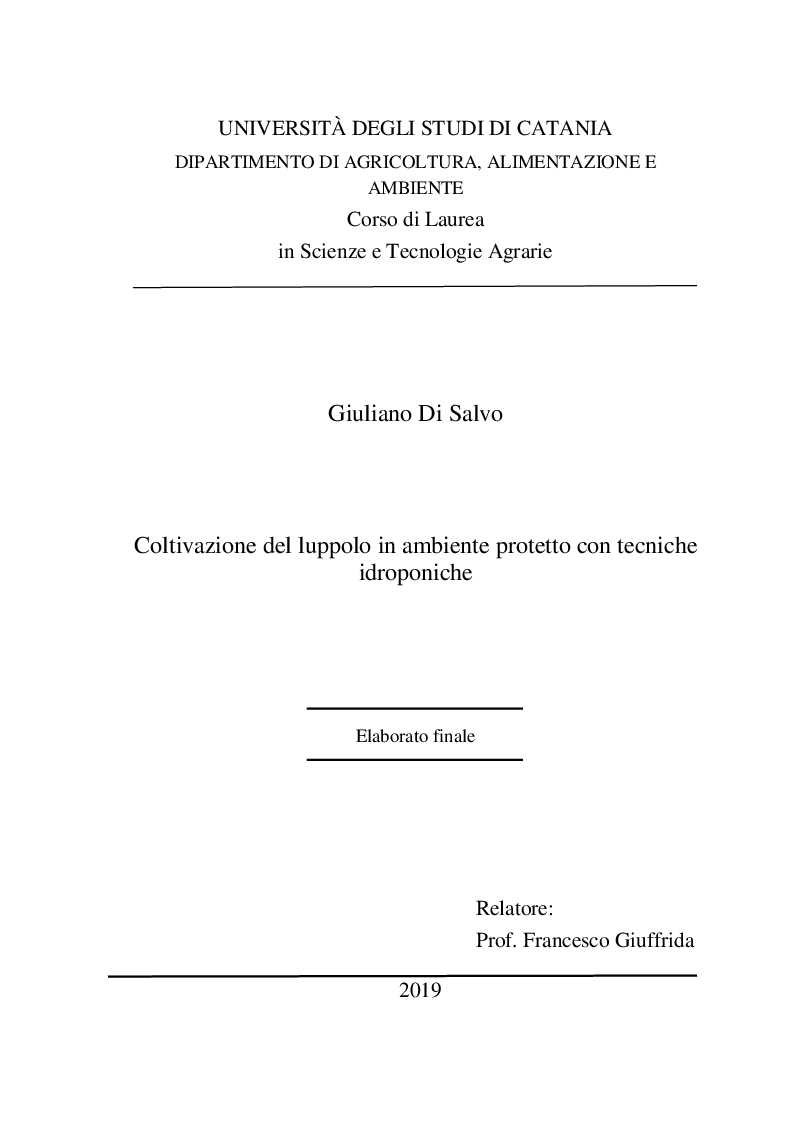 Anteprima della tesi: Coltivazione del luppolo in ambiente protetto con tecniche idroponiche, Pagina 1