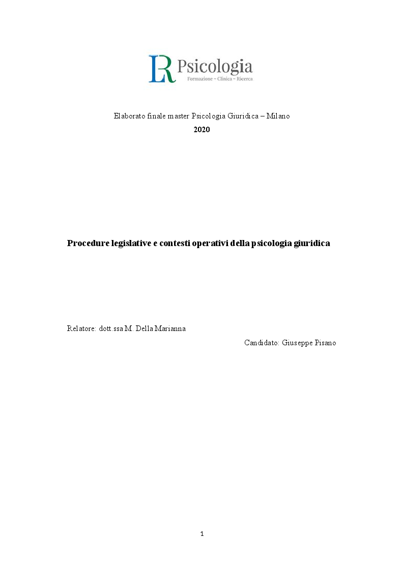 Anteprima della tesi: Procedure legislative e contesti operativi della psicologia giuridica, Pagina 1