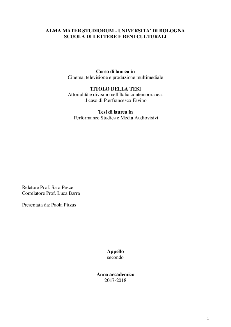 Anteprima della tesi: Attorialità e divismo nell'Italia contemporanea: il caso di Pierfrancesco Favino, Pagina 1