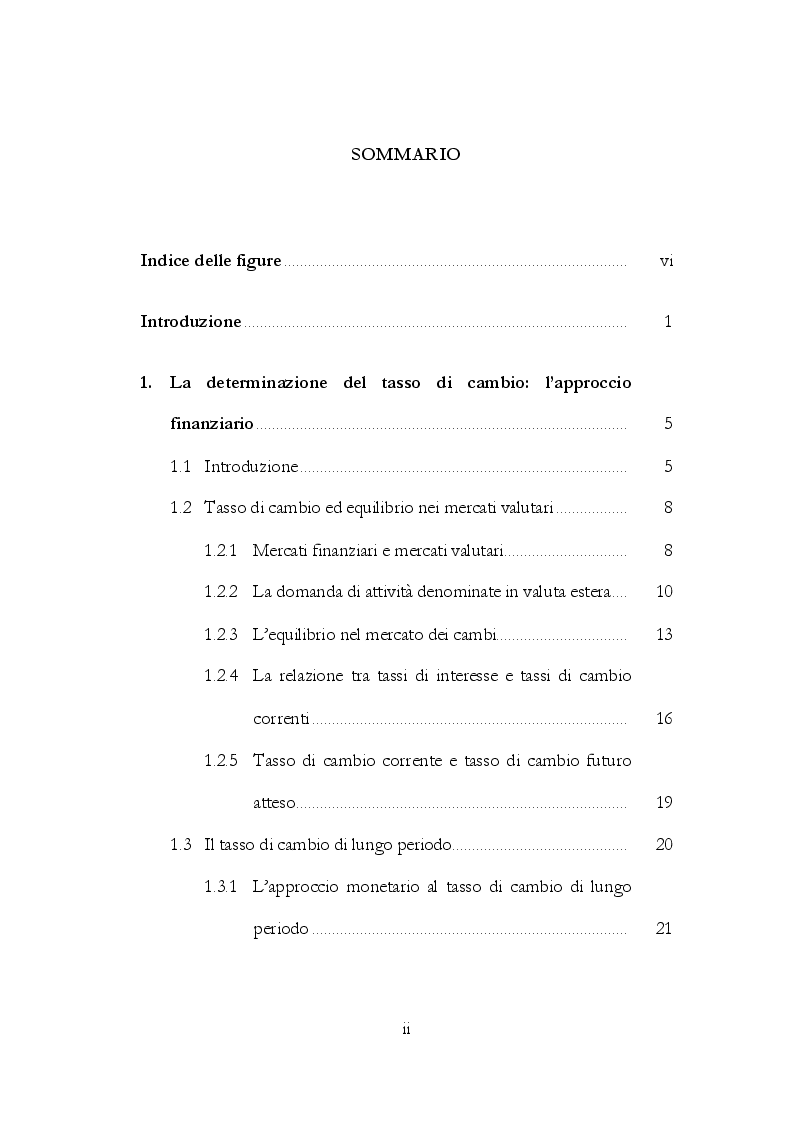 Indice della tesi: L’influenza dei mercati azionari sulla determinazione del tasso di cambio. Un’applicazione al tasso di cambio euro/dollaro, Pagina 1