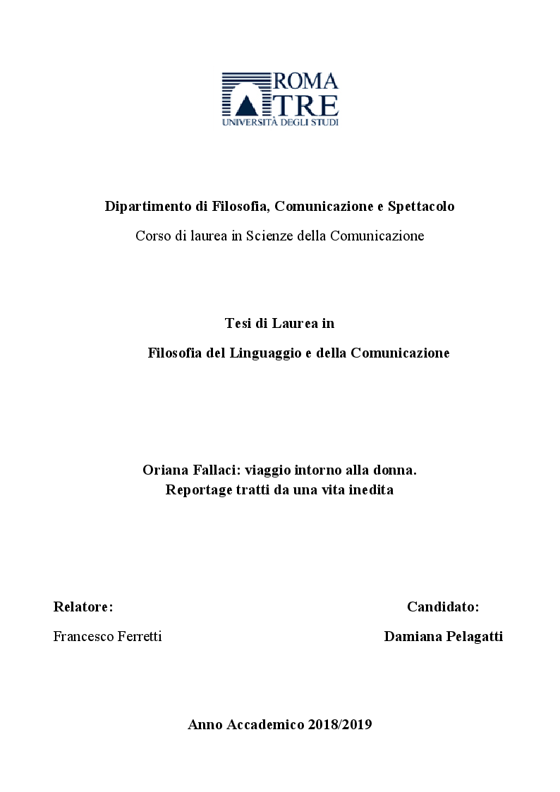 Anteprima della tesi: Oriana Fallaci: intorno alla donna. Un viaggio tra vita e scrittura, Pagina 1