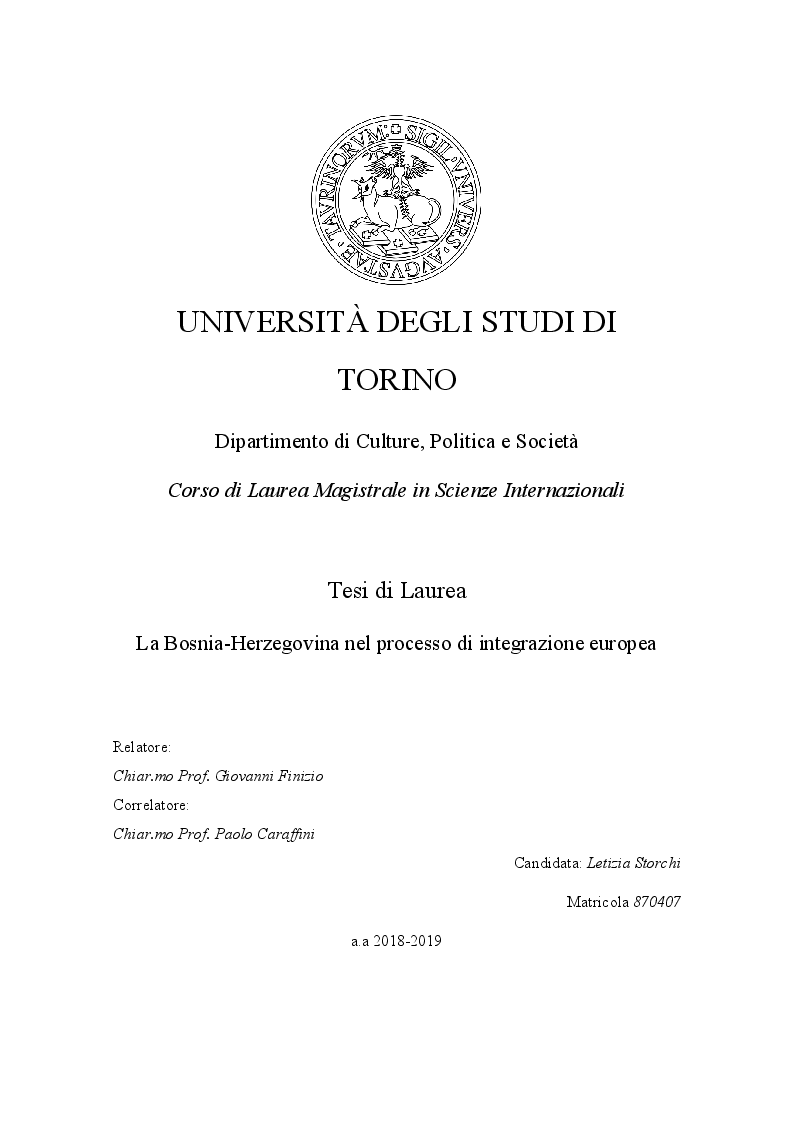 Anteprima della tesi: La Bosnia-Herzegovina nel processo di integrazione europea, Pagina 1