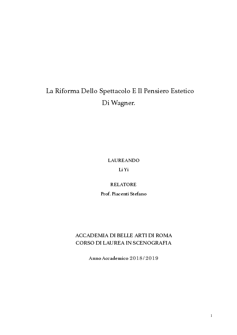 Anteprima della tesi: La Riforma dello spettacolo e il pensiero estetico di Wagner, Pagina 1